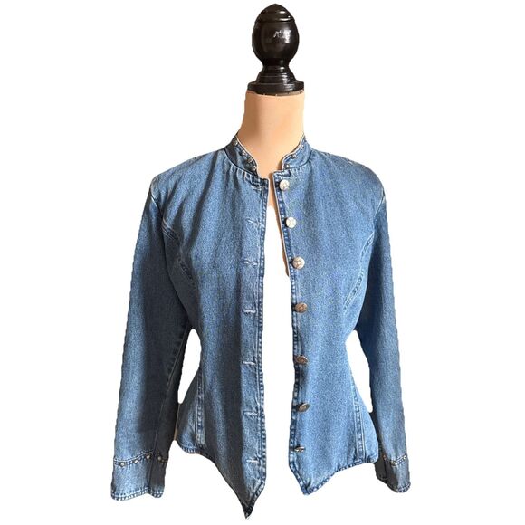 Vintage Stonebridge Womens Size 6 Blue Denim Studded Western Jean Jacket - Picture 1 of 8